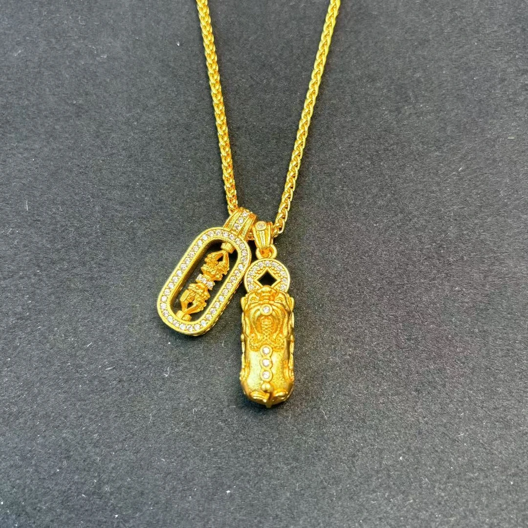 合金项链 61雪同款金黄色貔貅金G杵项链DHLL35