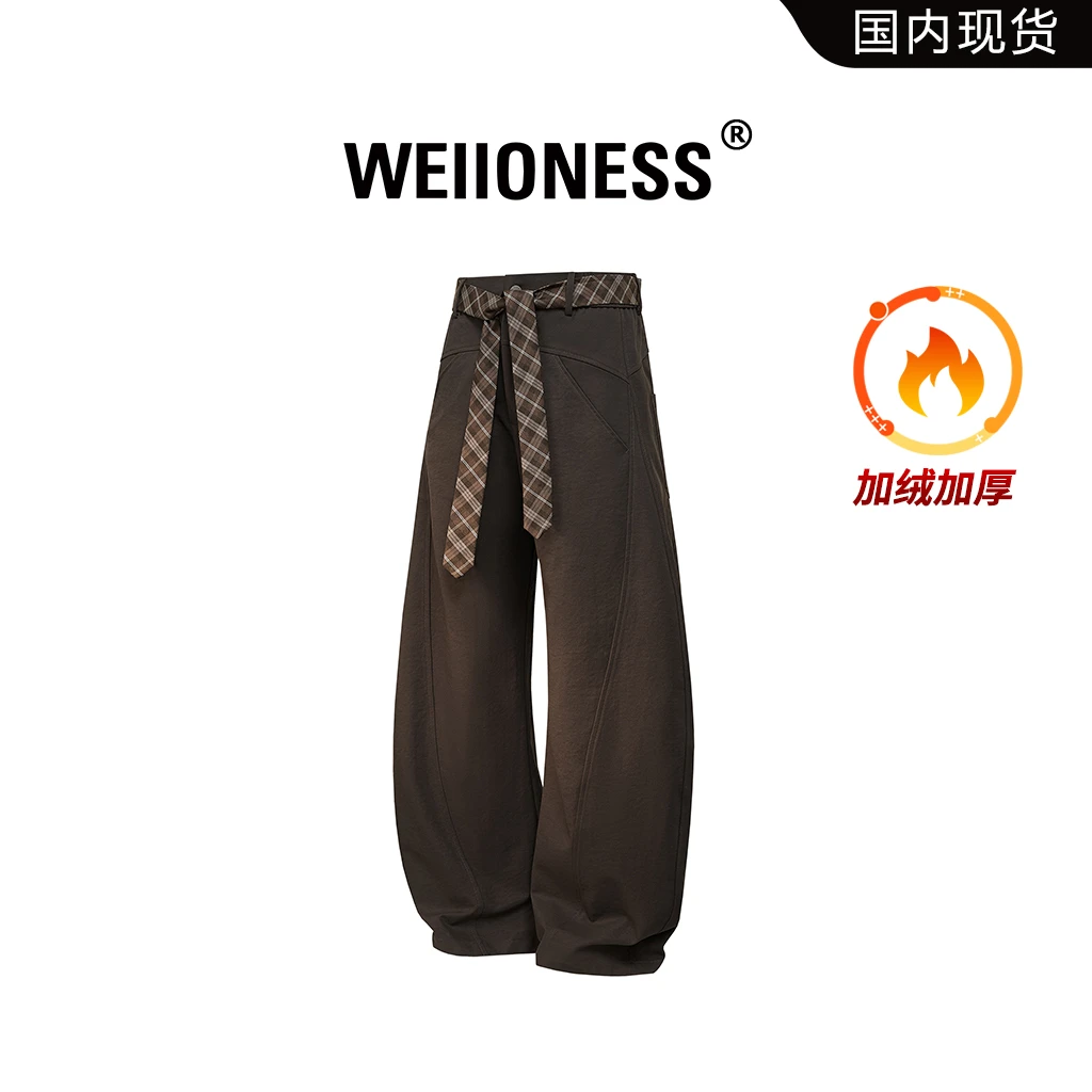WEIIONESS高街潮流休闲裤男冬季加绒保暖时尚直筒裤轻奢痞帅男裤