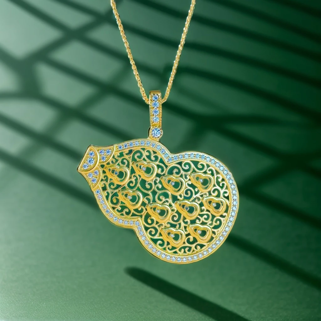 足金花丝点钻葫芦吊坠黄金镂空吊坠