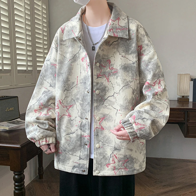 青少年秋季新款翻领男士夹克学院风时尚潮流百搭宽松学生帅气外套