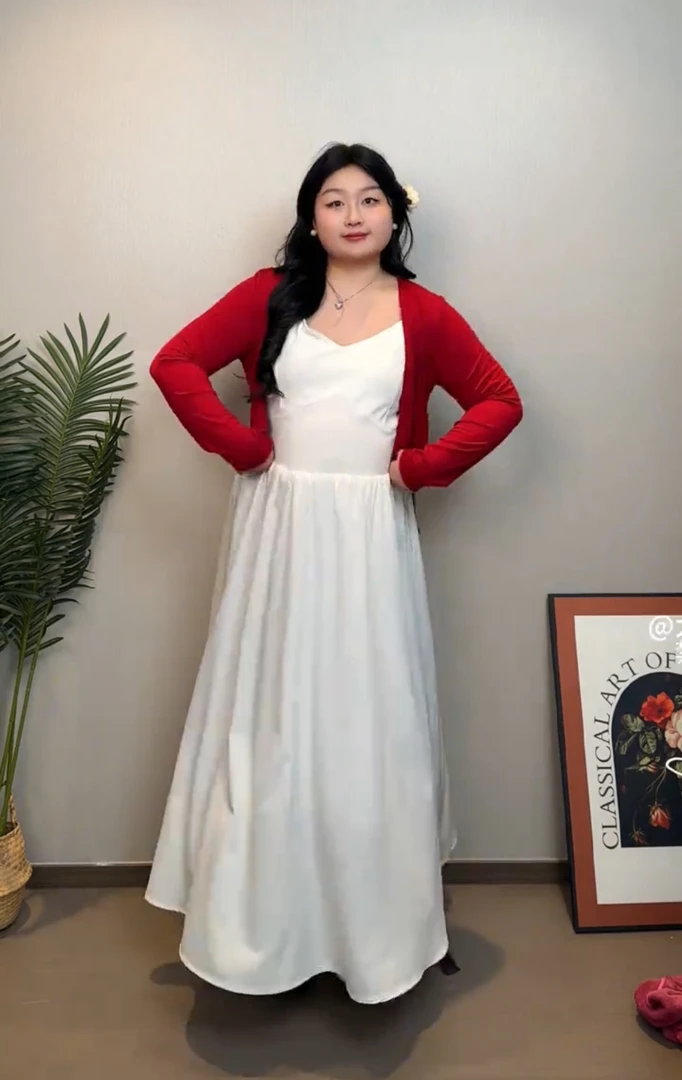 大码法式温柔风吊带裙开衫两件套