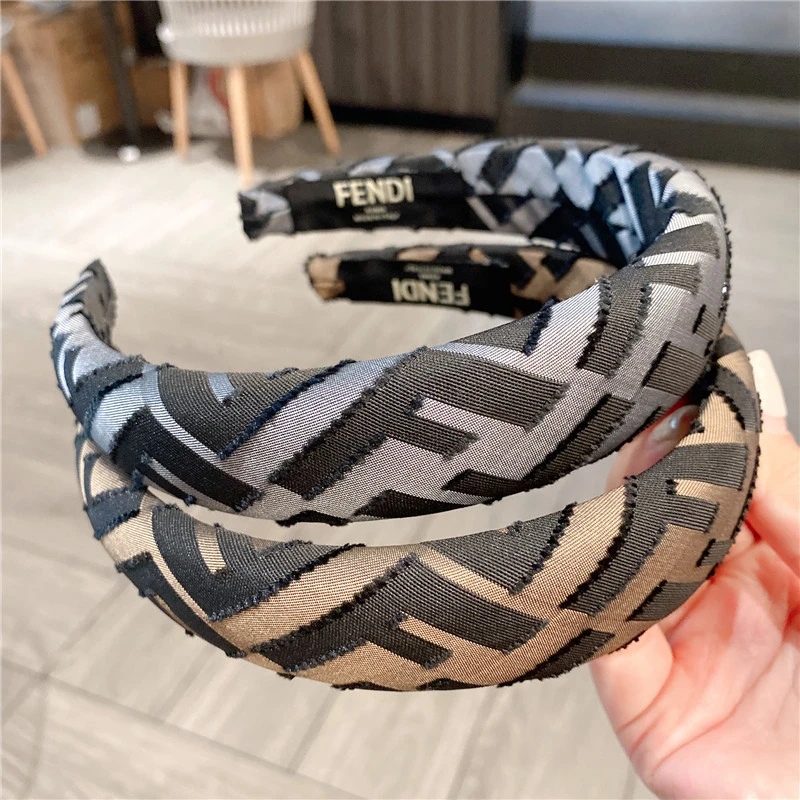 网红复古F字母增高颅顶海绵发箍ins百搭布艺压发外出头箍头饰韩国