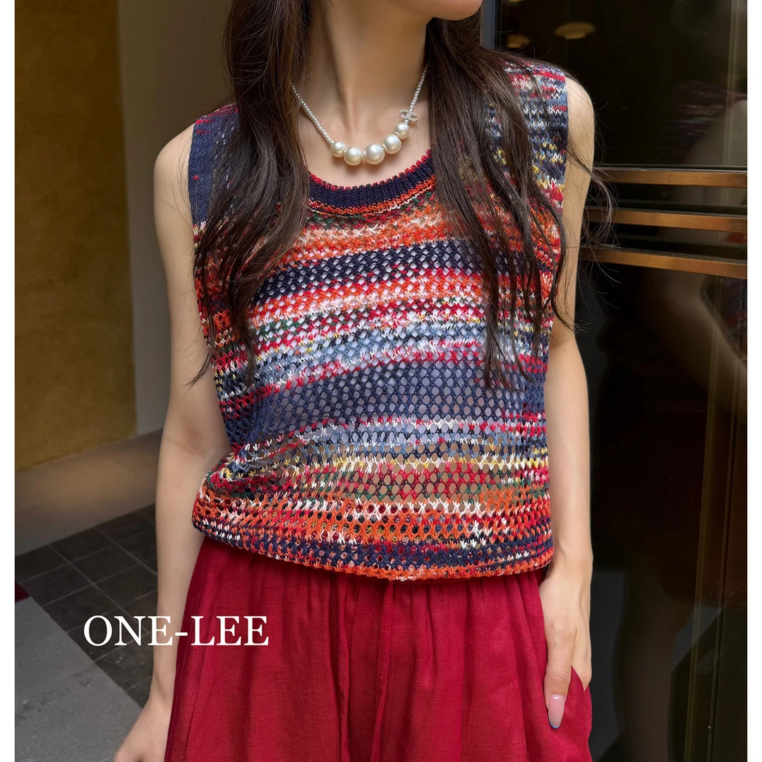 KIKI严选：80754-YILI家欧货南油夏季镂空小众时尚百搭背心T恤