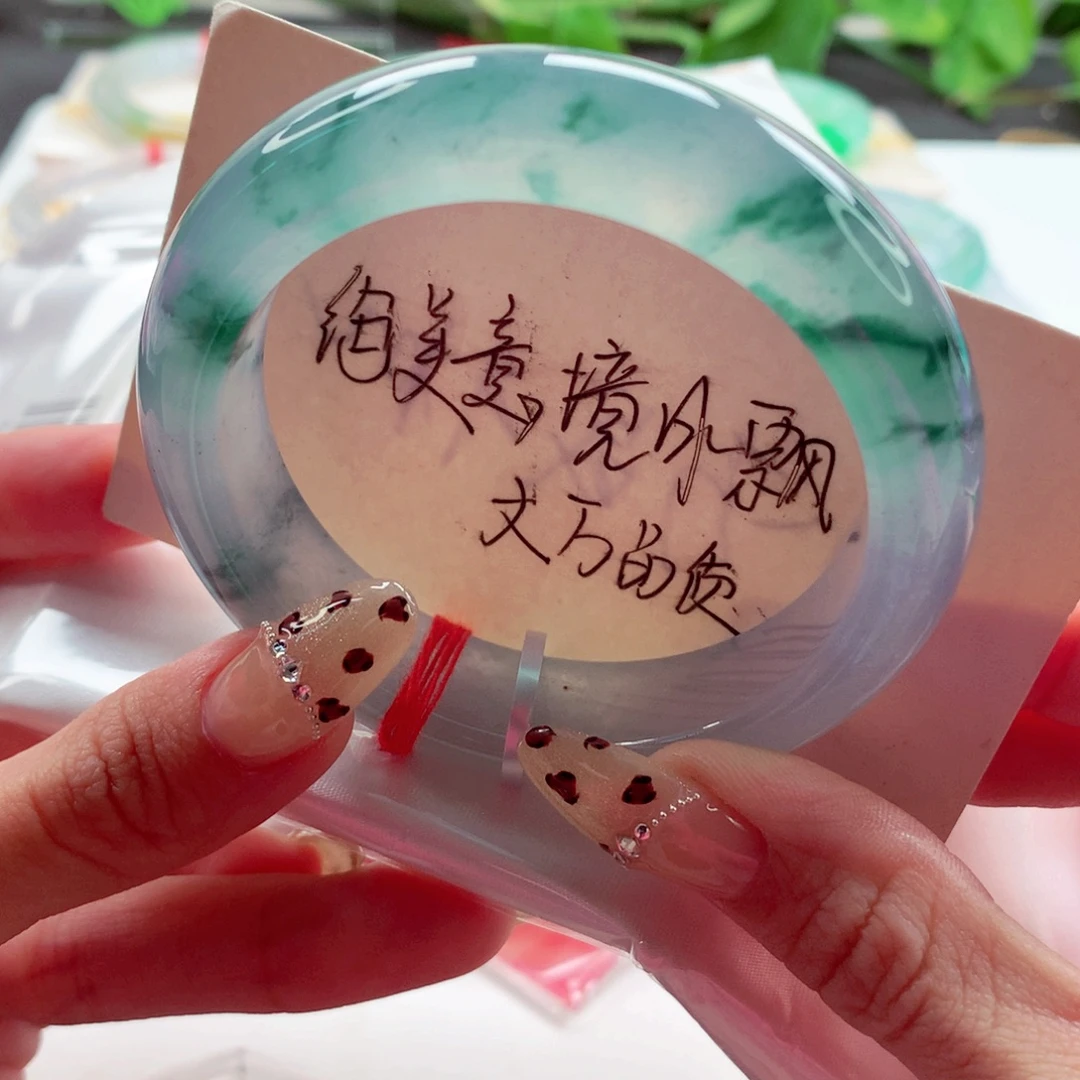 翡翠未镶嵌手镯53.5轮胎绝美冰飘蓝花 六位数品质 灵