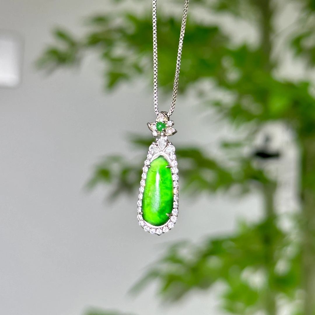 S925银冰绿福瓜吊坠天然翡翠