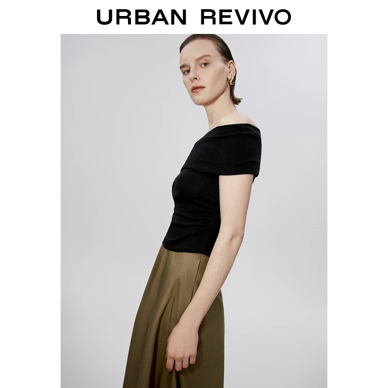 UR2025秋季新款女装简约气质魅力褶皱修身T恤UWG450140+