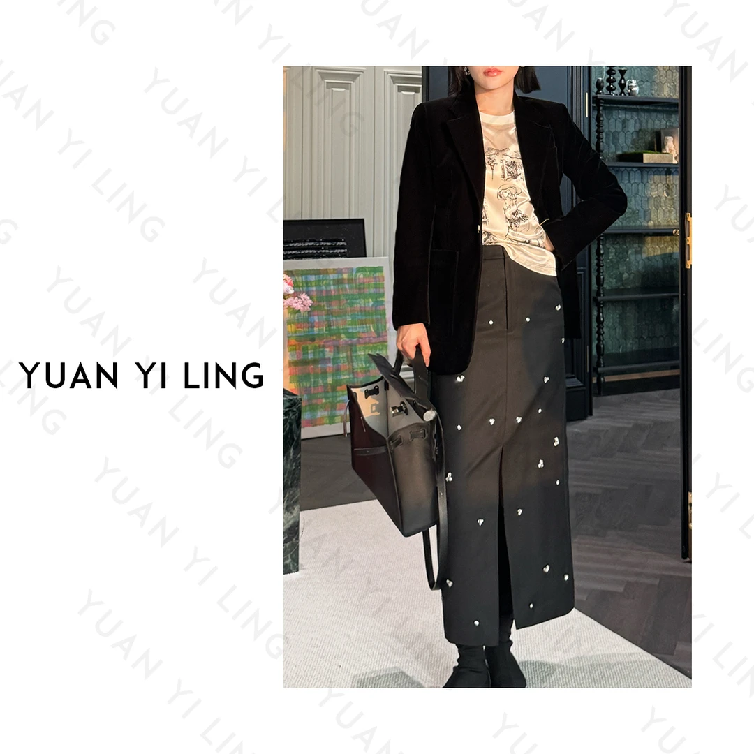 袁艺灵【满天星】25春夏新纯手工法式钉花设计优雅时髦修身半身裙女