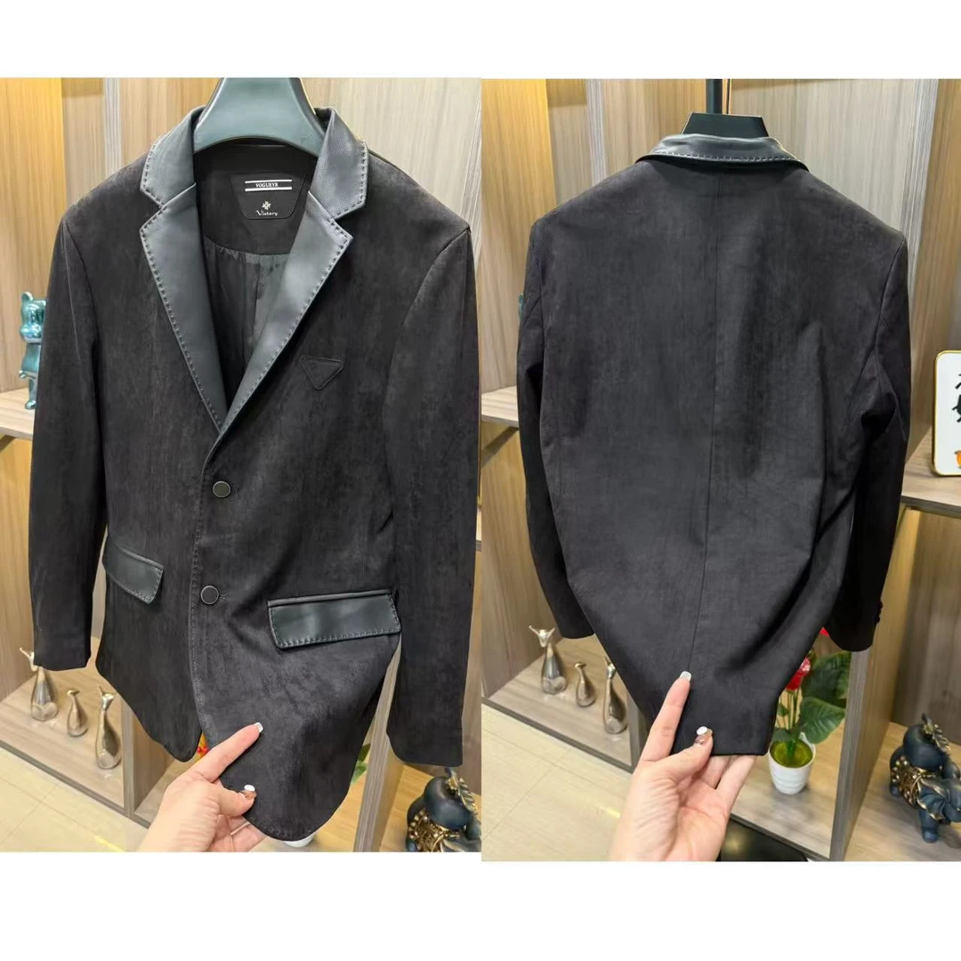 2025春秋男士鹿皮绒修身西服上装潮流百搭商务帅气有范西装外套