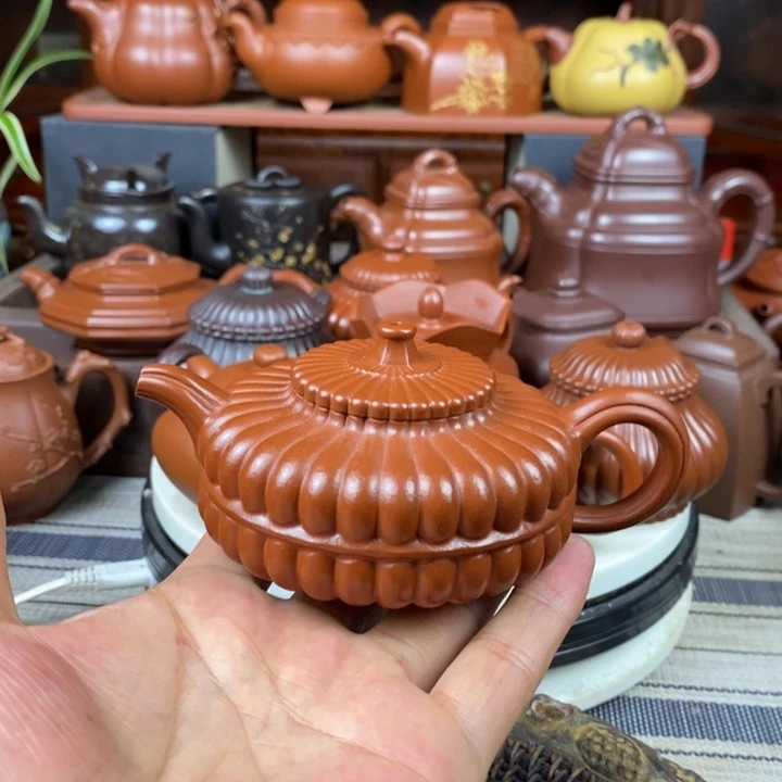 紫砂茶壶筋纹周盘130cc原矿赵庄朱泥特价
