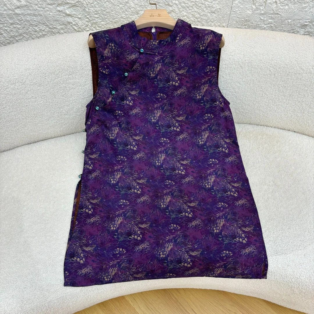 山.尔【紫翎】100桑蚕丝香云纱无袖上衣