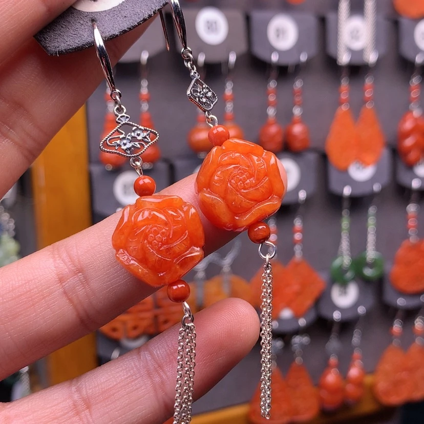 【闪购商品】翡翠耳饰银S925镶嵌相**晚