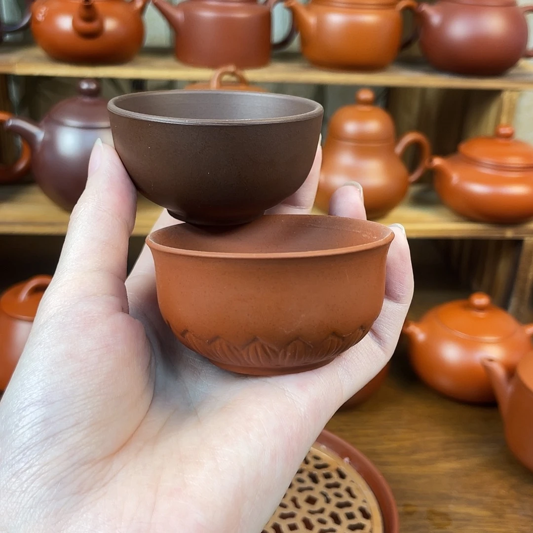 茶壶紫砂花*?潮州原矿朱泥主人杯*2