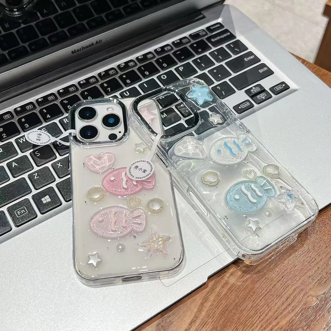 高级滴胶可爱海洋贝壳小鱼适用苹果17小米华为oppo荣耀vivo手机壳