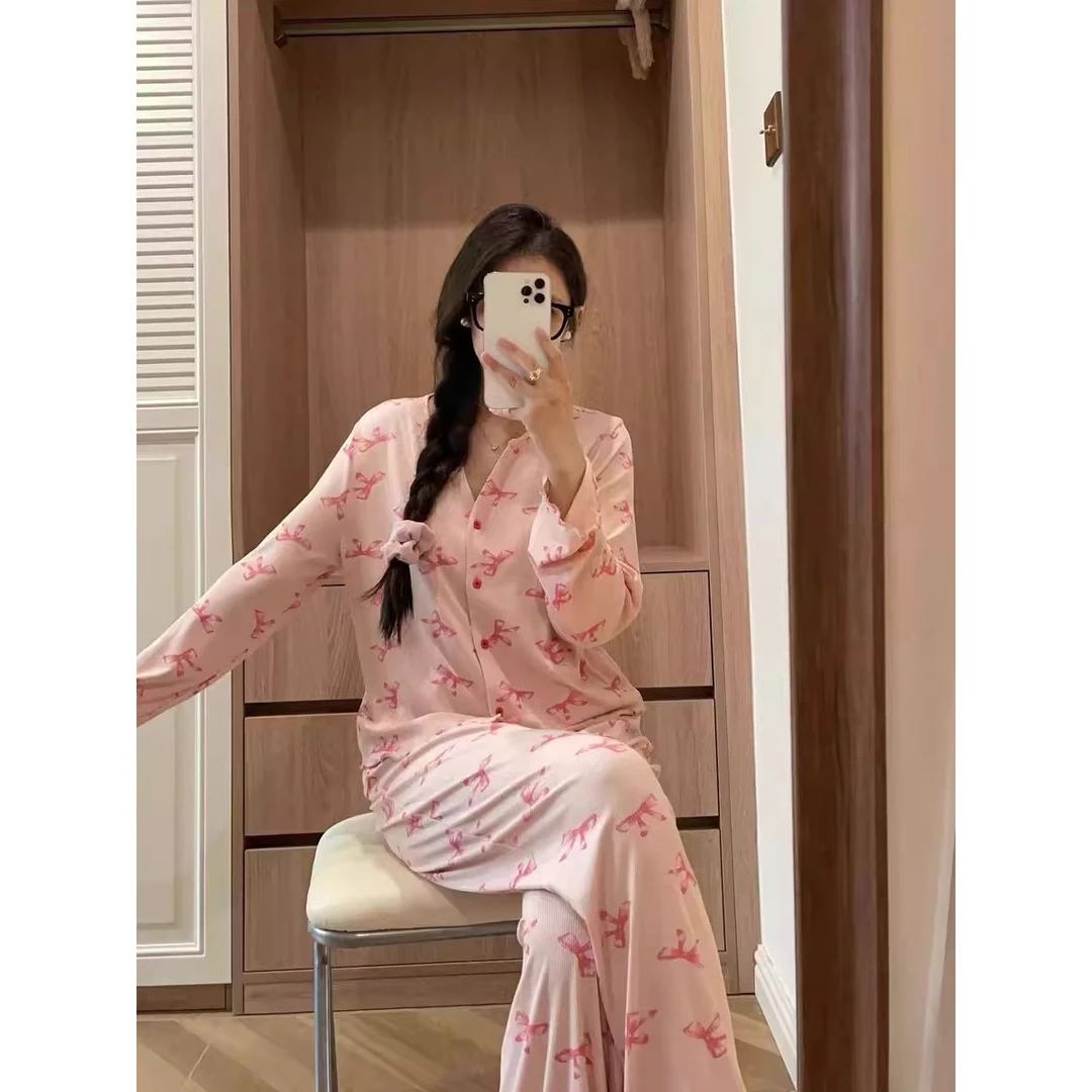 【少女蝴蝶结】休闲睡衣女套装春秋款2025新款可爱甜美长裤家居服