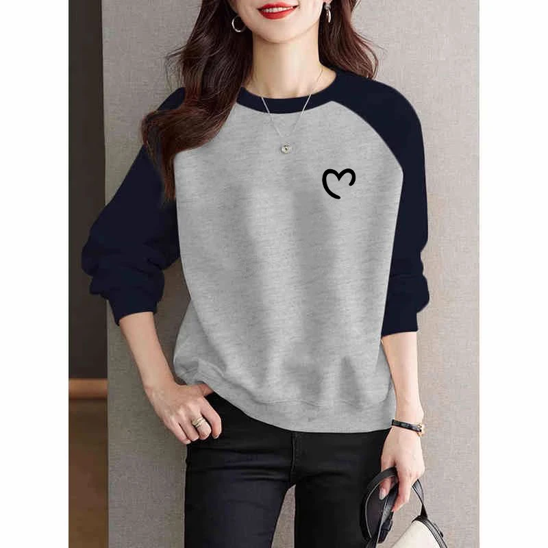 圆领卫衣女春秋冬2025新爆款时尚洋气慵懒风撞色宽松内搭加绒上衣