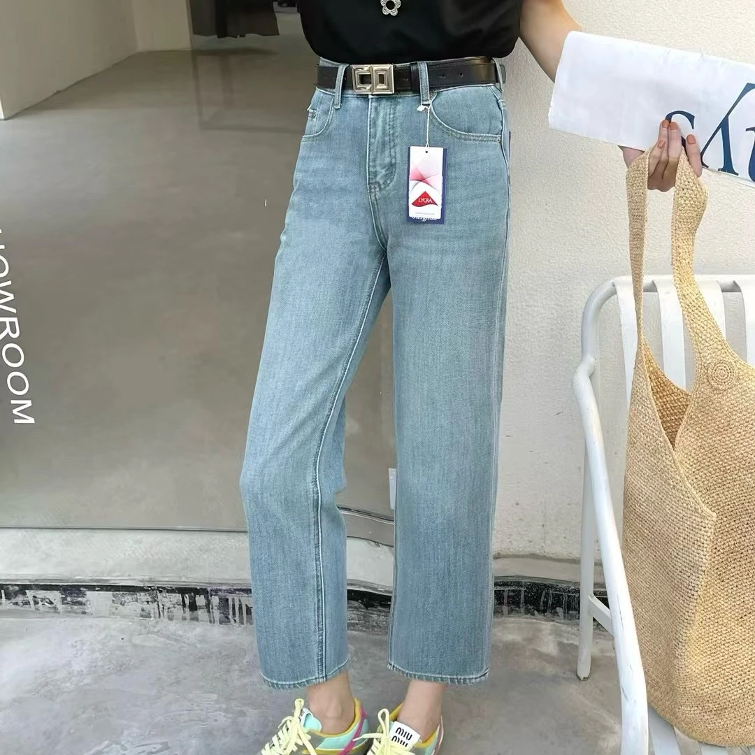 Miss.Z【法棍裤】水洗蓝弹力直筒九分牛仔裤#n71196