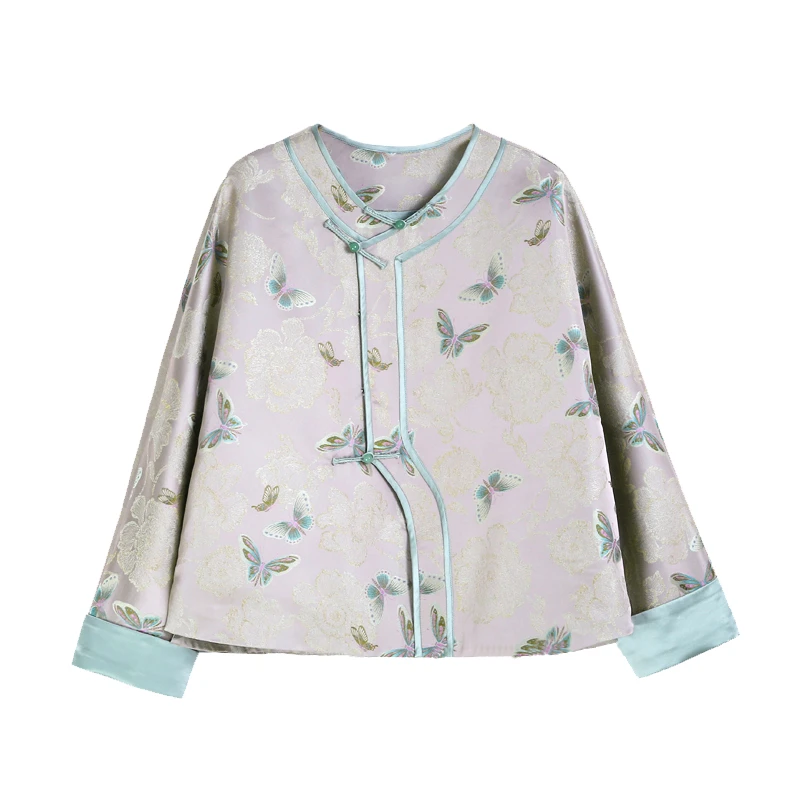 四重围蝶恋花织金色织宋锦圆领宋锦长袖外套12502