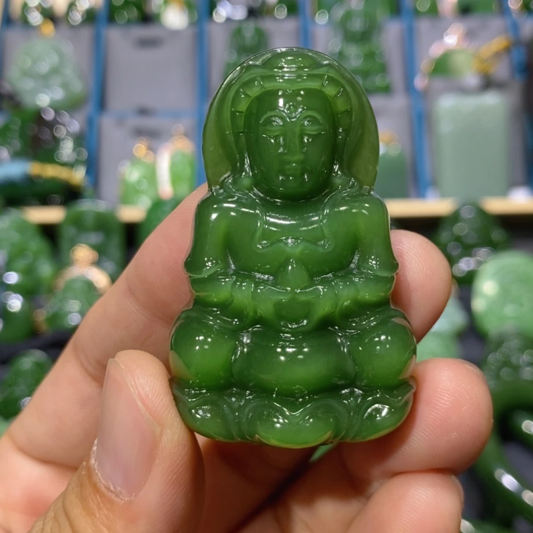 【闪购商品】和田玉吊坠(不含链)未镶嵌辣阳绿观音 52/32/12