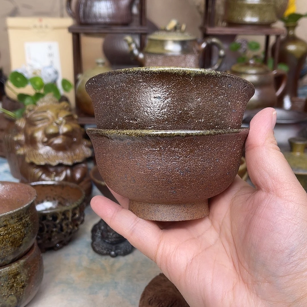 柴烧手作老岩泥茶碗2个