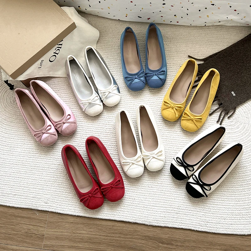 法式蝴蝶结圆头芭蕾舞鞋仙女鞋内增高温柔晚晚鞋夏新款女士小单鞋