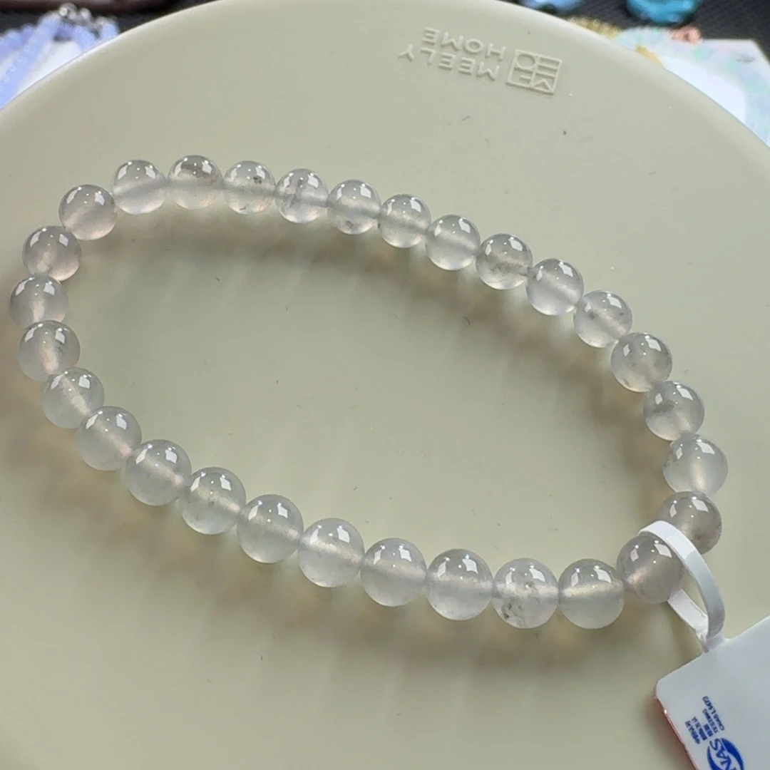 翡翠手链未镶嵌高冰藕粉底飘浅咖色花卡6特色不撞色