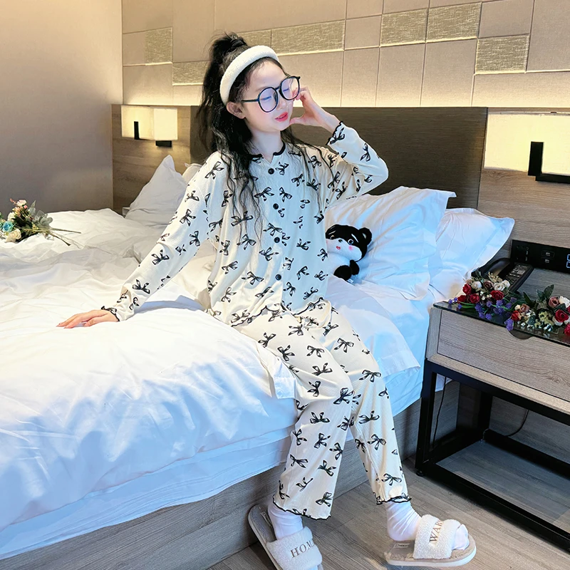 睡衣儿童2025新款春秋初中生女孩纯棉长袖套装女童网红家居服套装