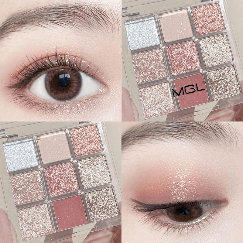 九色眼影盘大地色裸妆超闪防水闪粉珠光哑光平价学生党修容一体盘