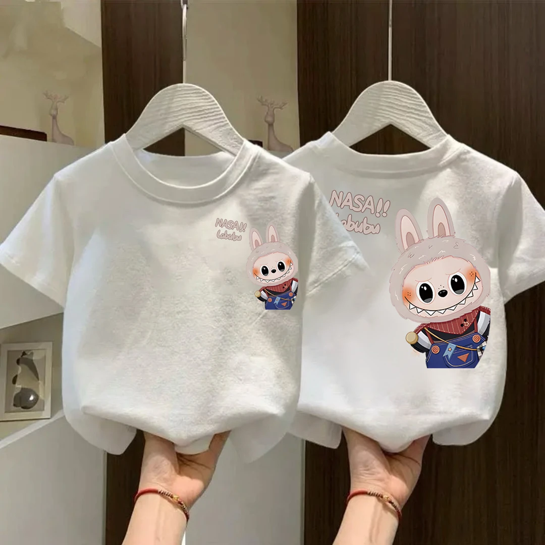 纯棉男童女童宽松短袖圆领T恤衫中小儿童卡通Labubu拉布布童装夏