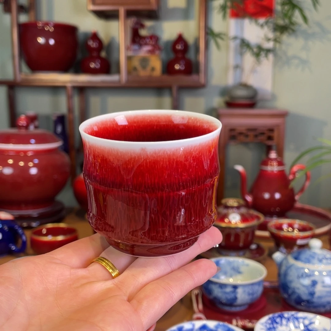 清欢雅玩原矿郎红福利竹节杯
