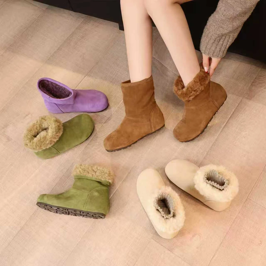 内增高软底短筒圆头冬季加绒保暖彩色系时髦百搭洋气女款雪地靴