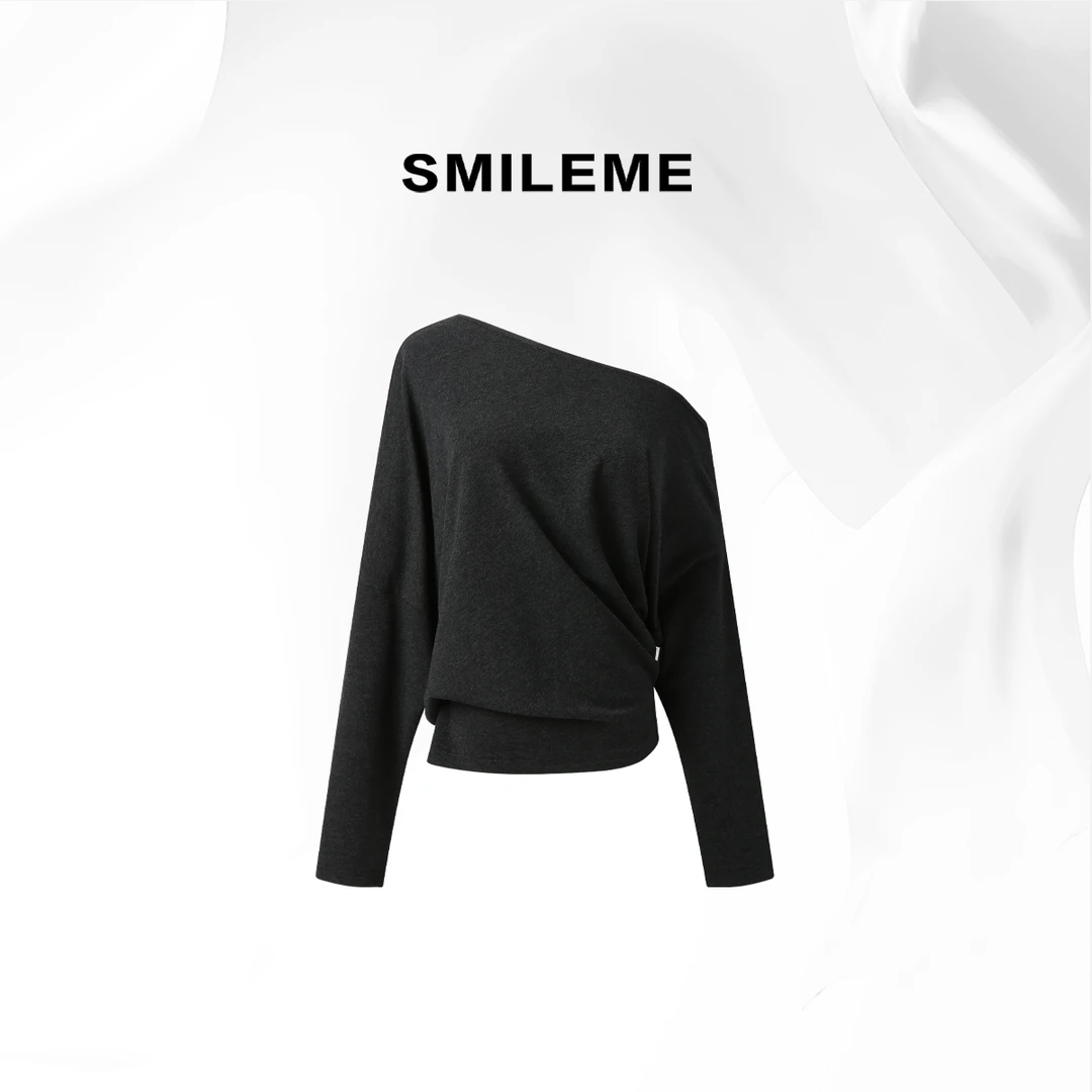 3-SMILEME【松间尔语】韩版简约宽松柔软休闲百搭长袖上衣R5347004