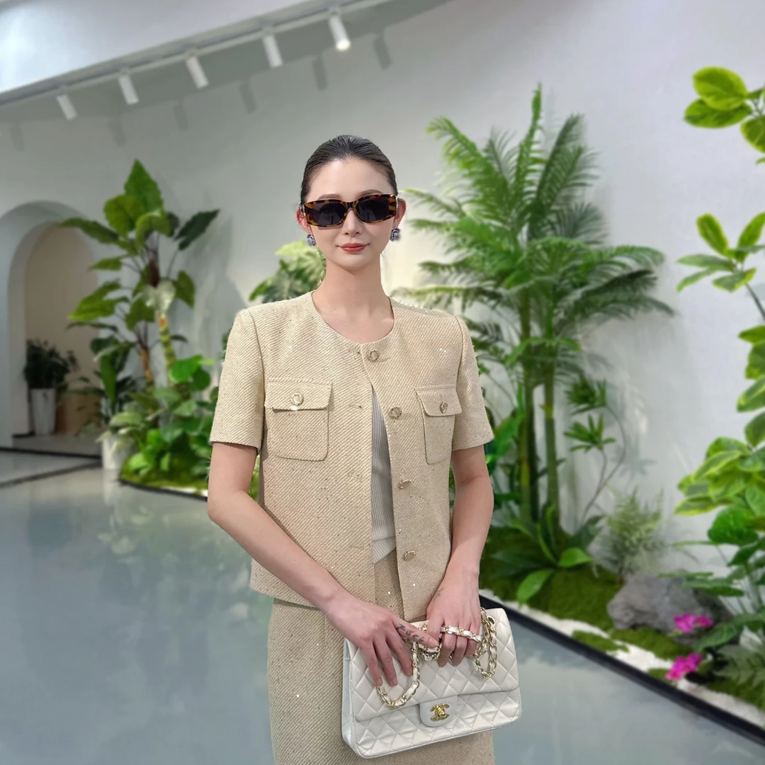 剀剀莉 春季上新（郁金香）金色百搭气质优雅显瘦显白短袖小香外套