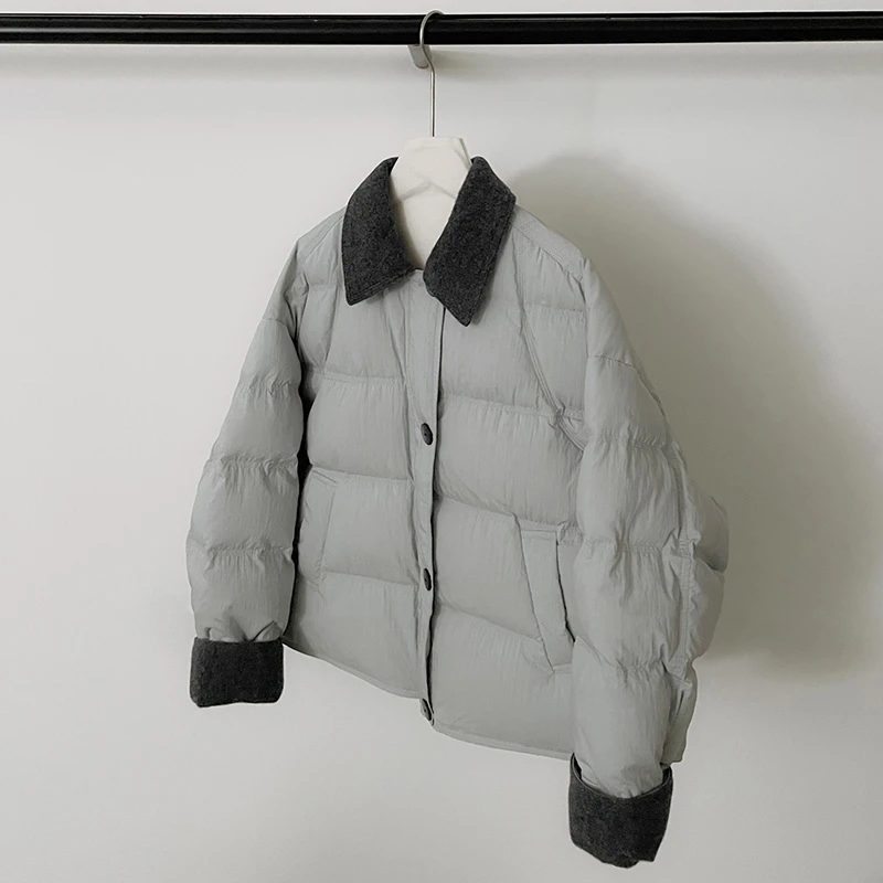 卡莲格/法式翻领撞色棉服外套女冬季2025新款小个子保暖显瘦棉衣