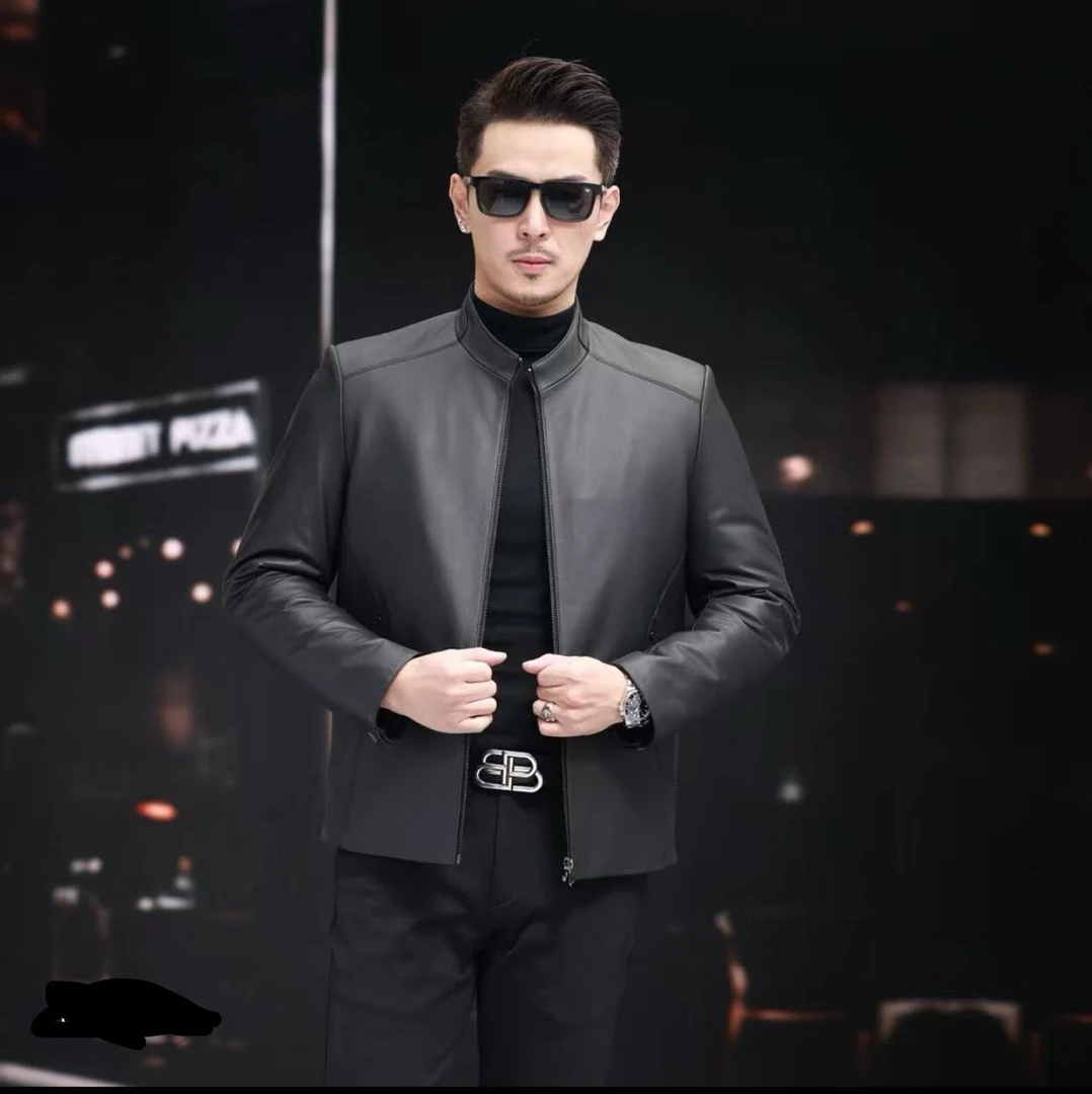 品牌V真皮头层牛皮立领男士夹克外套