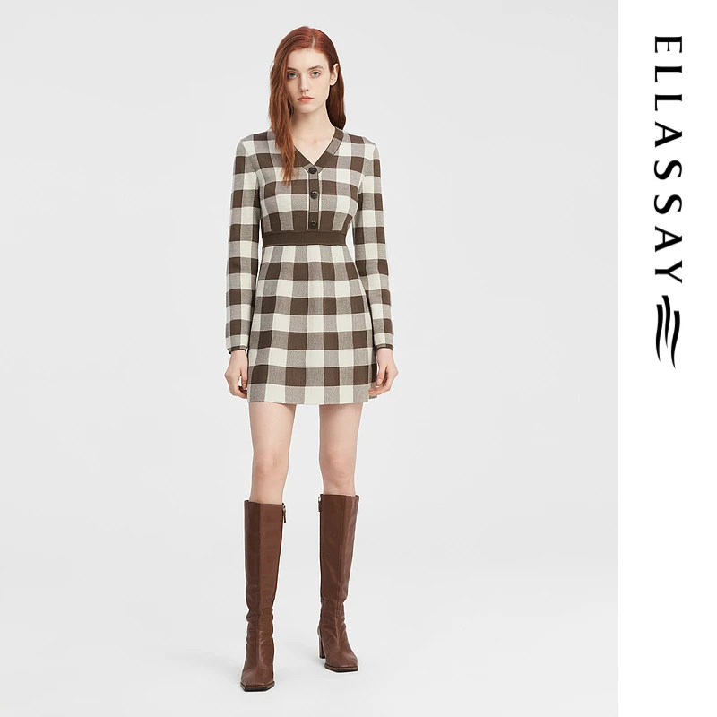 【粉丝专享】ELLASSAY歌力思收腰针织连衣裙EWW343M12300