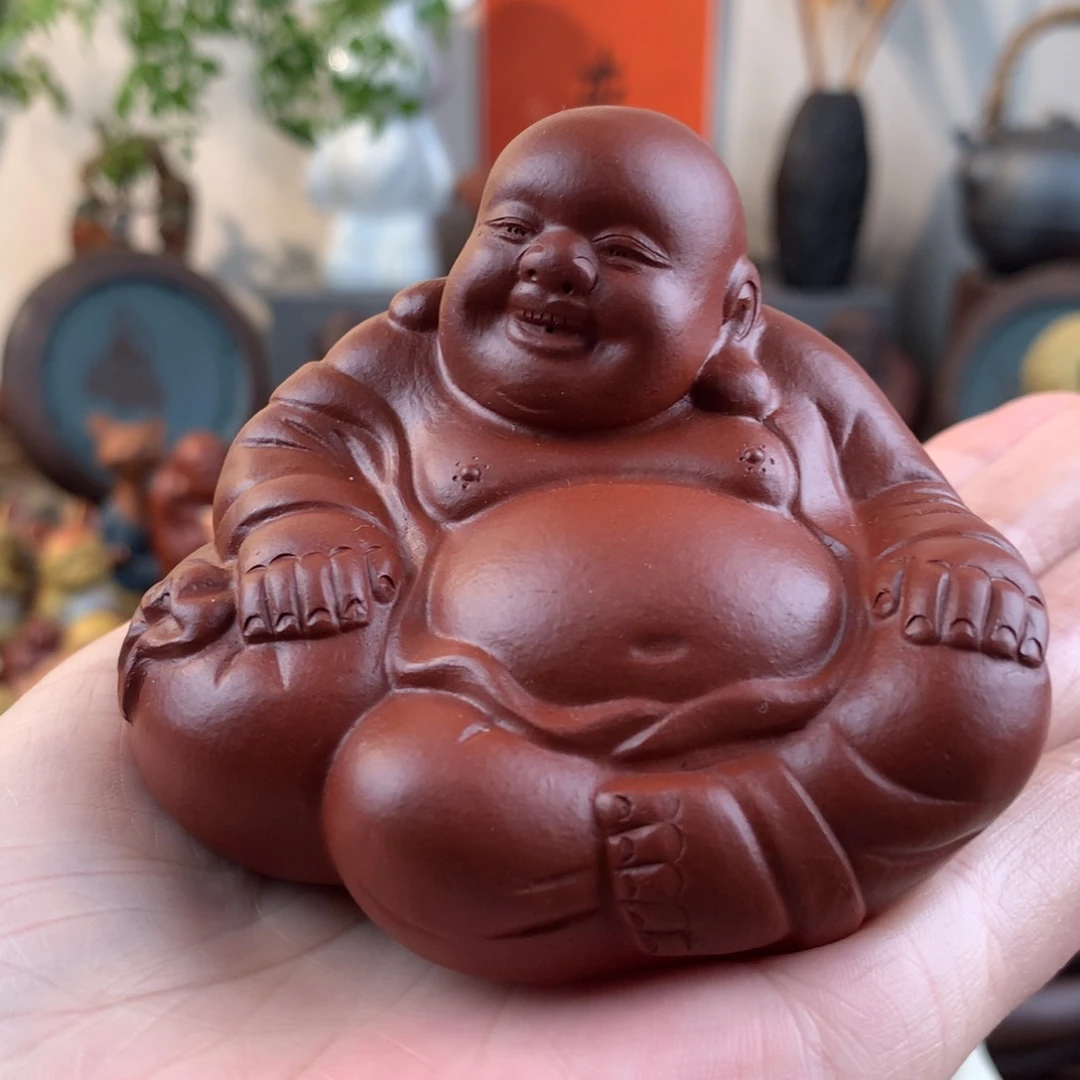 紫砂茶宠开心布袋佛朱泥大红袍