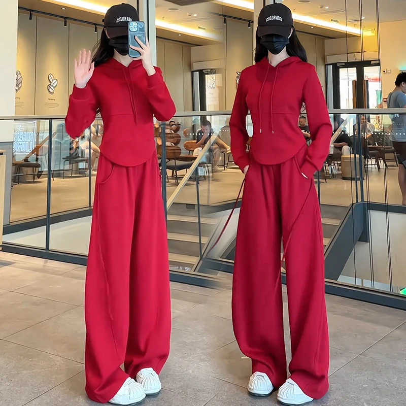 时尚休闲时髦洋气套装女2025春季新款显瘦连帽卫衣阔腿裤两件套潮