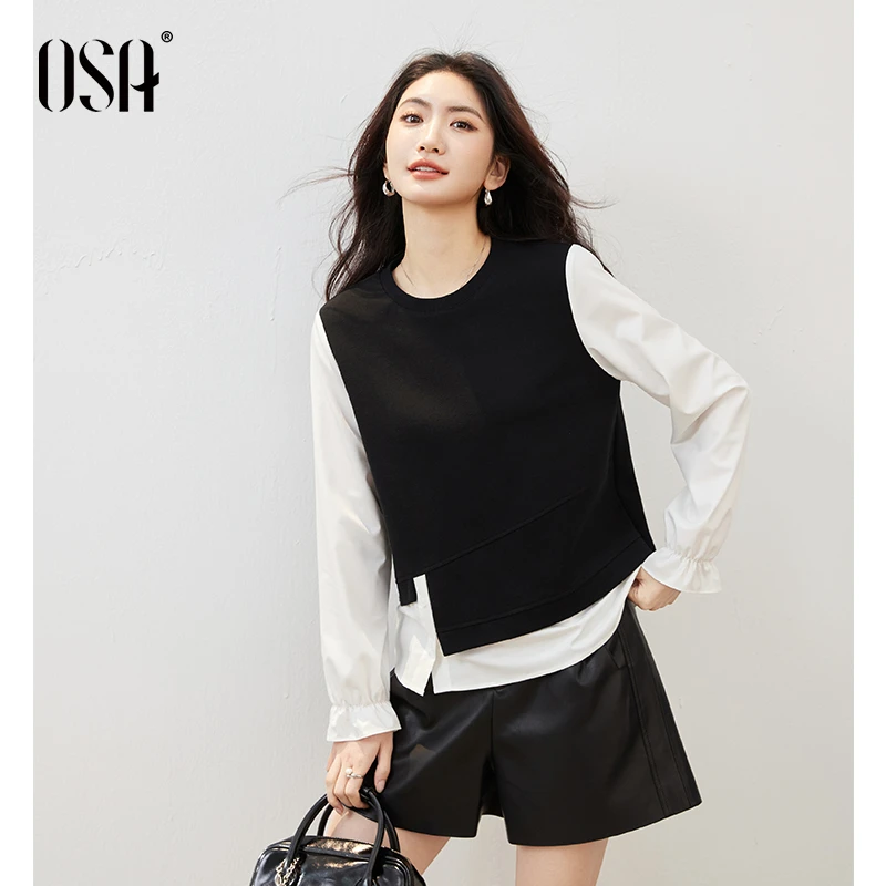 【罗罗粉丝专属】欧莎不规则假两件拼接卫衣S125C32002