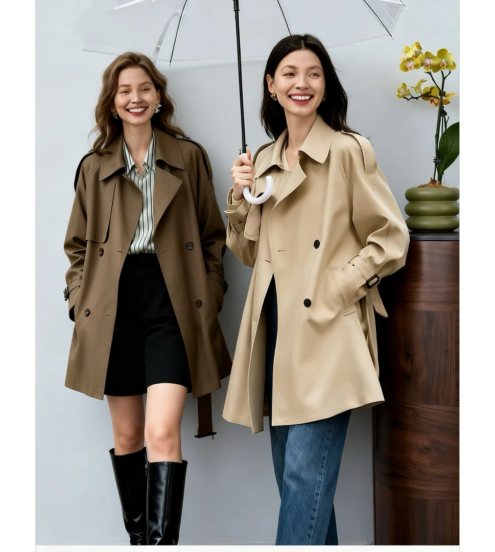商场同款轻职风女风衣纽扣常规短款气质收腰中长款时尚女士25新品