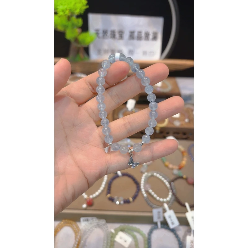 单圈海蓝宝搭蝴蝶精美配件款手串Y3903