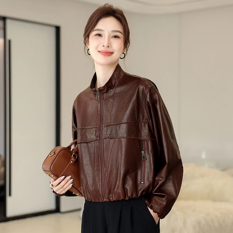 真皮皮衣女2025春季新款休闲宽松海宁头层绵羊皮夹克外套短款