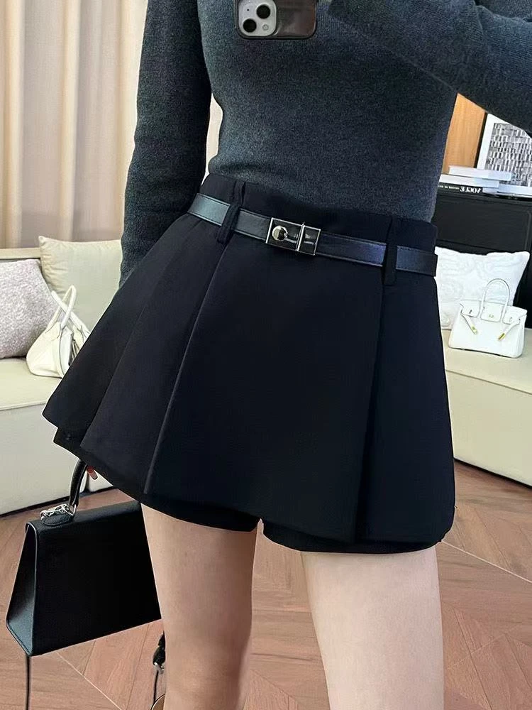 配腰带”假两件a字裤阔腿短裤裙裤休闲百搭高腰显瘦气质半身裙裤