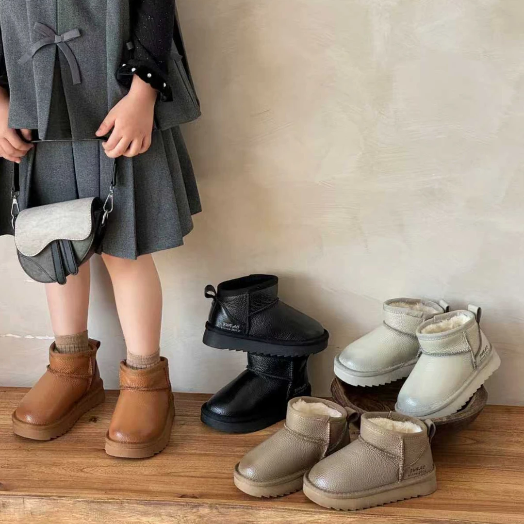 【奥莱】头层牛皮儿童周冬雨同款加厚雪地靴 9786