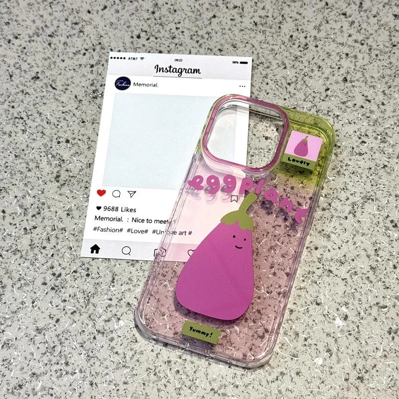 Lucky黄紫撞色茄子适用iPhone16高透15手机壳华为vivo小米oppo套