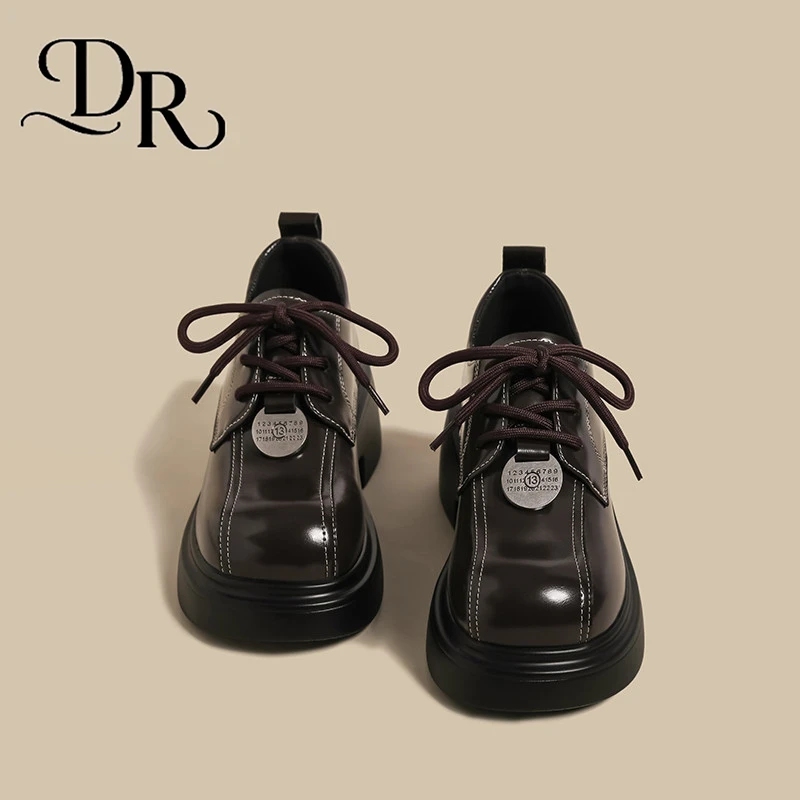 【DR&专柜女鞋】厚底小皮鞋女复古棕色圆头粗跟日系带英伦风乐福鞋