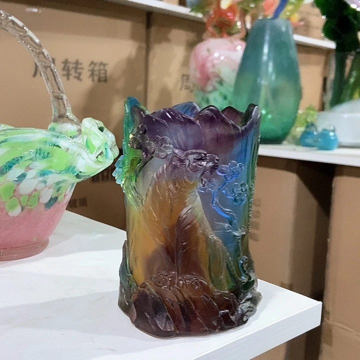 琉璃琉璃花瓶高14口4
