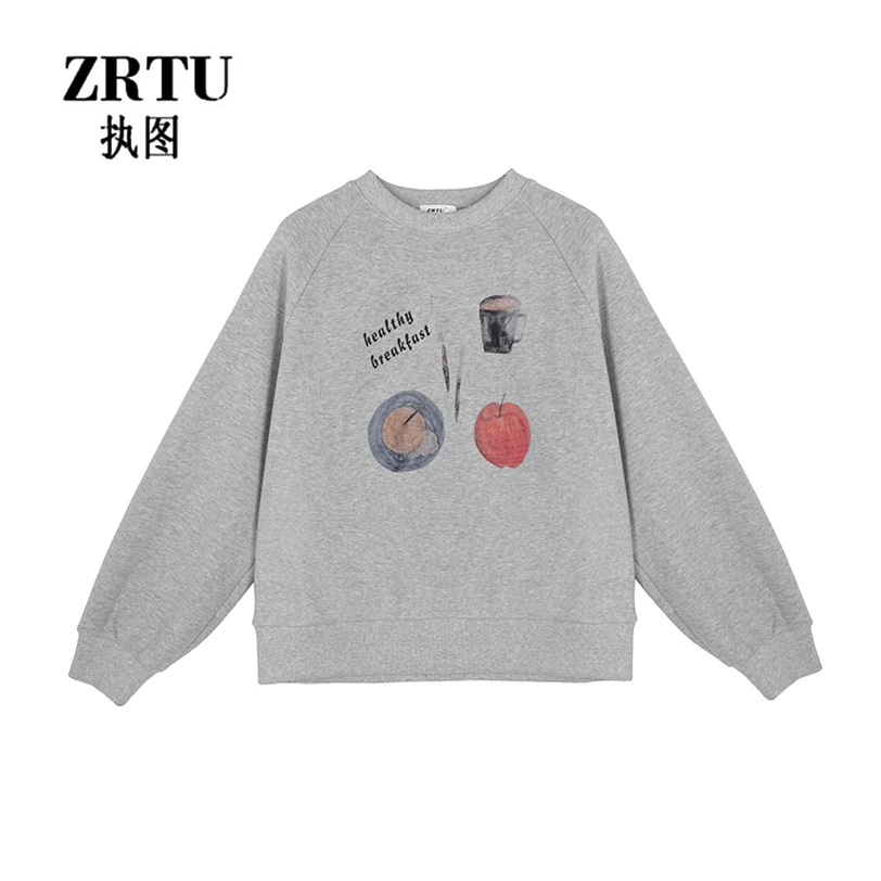 ZRTU/执图(自播)冬季新款图案印花百搭宽松休闲长袖加绒卫衣女