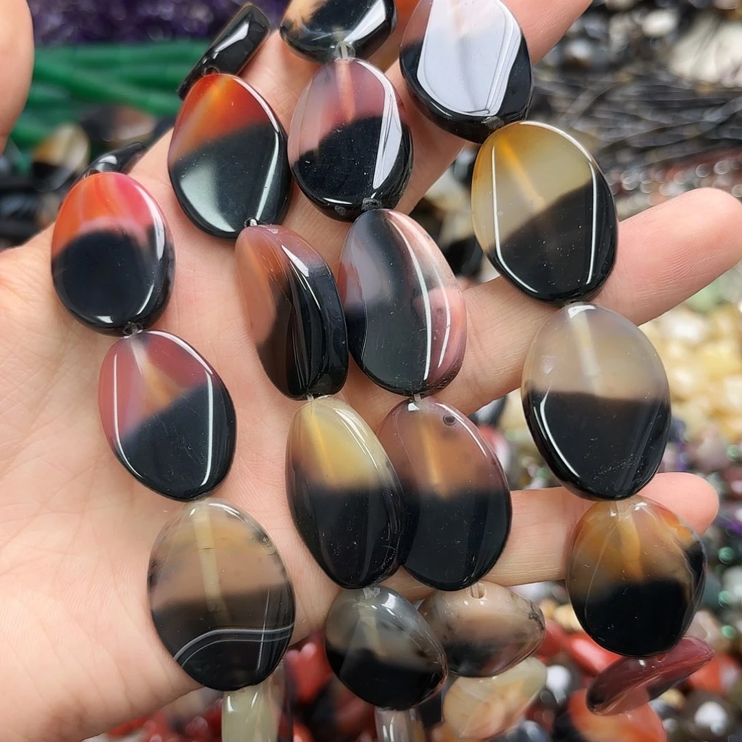 玛瑙/玉髓未镶嵌珠宝半成品20×30双色玛瑙蛋型一条