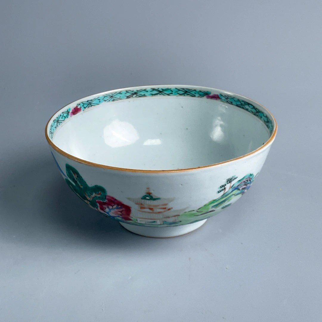 瓷器/古董乾隆粉彩山水纹碗-M25BU000E86古玩/收藏/文物/绣花张