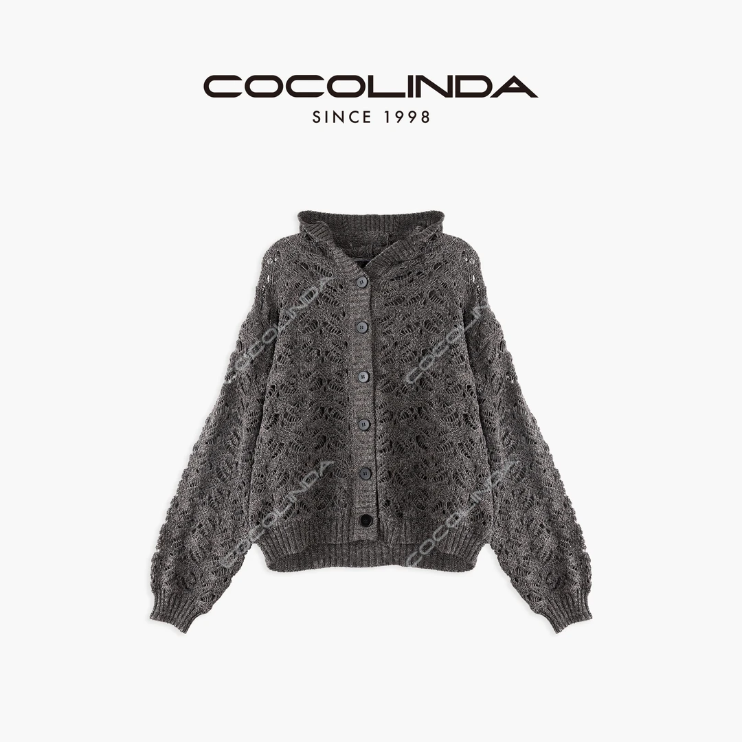 COCOLINDA | 5针镂空钩花针织连帽开衫外套S2756